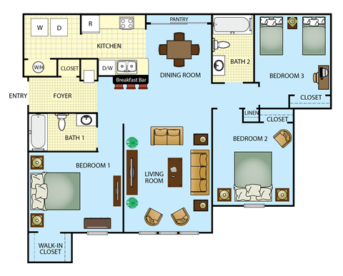 a floor plan of a home with bedrooms and a living room